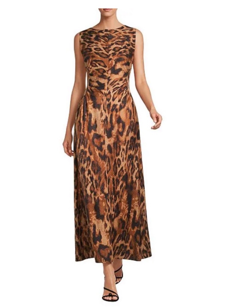 Nwt Antonio Melani Kristen Leopard Print Boat Neck Sleeveless Blouson Dress